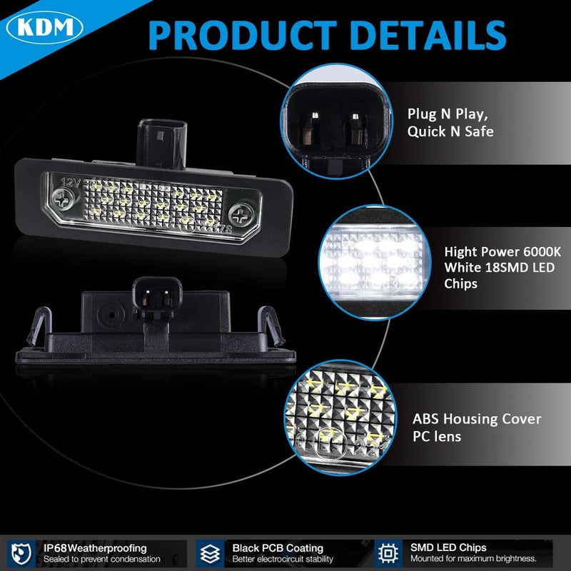 KDM LED License Number Plate Light Assembly Fit for Ford Mustang 2010-2014,Fusion 2006-2012,Taurus 2010-2019,Flex Focus Lincoln Mercury Rear Bumper Tag Lamp Replacement 6000K Bright White,2Pack - Image 3